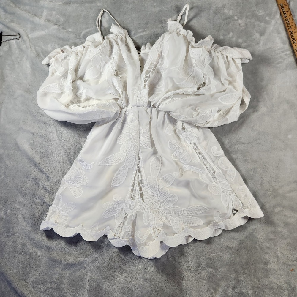 Luxxel White Lace‎ Romper Small Off Shoulder Fairycore Coquette Festival Whimsy